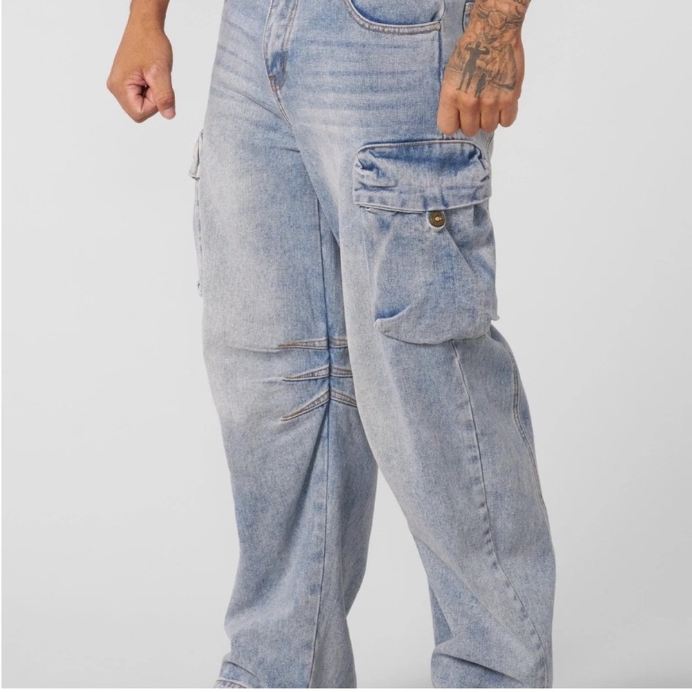YoungLA Light Blue Relaxed Cargo Jeans